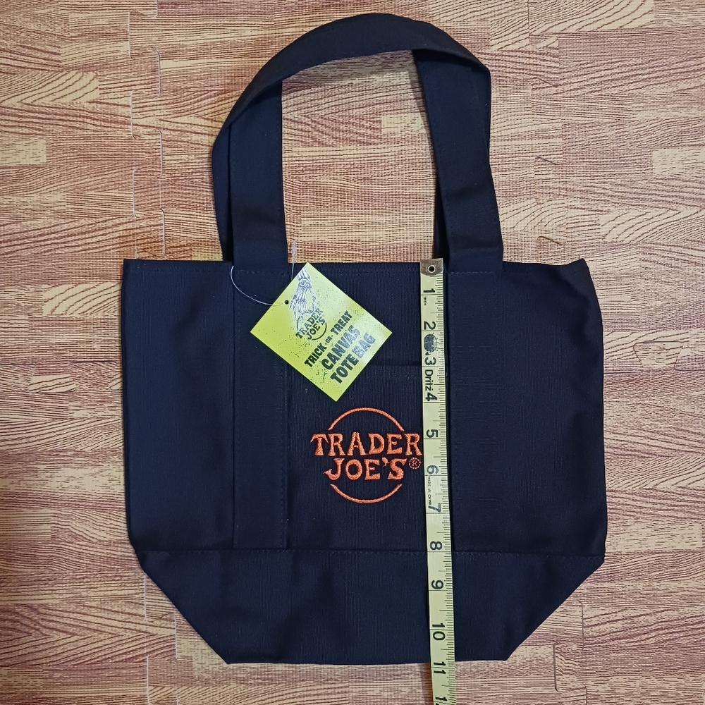 Trader Joe's Fall Season Canvas Mini Tote Bags Black w Orange Embroidery - Picture 3 of 3